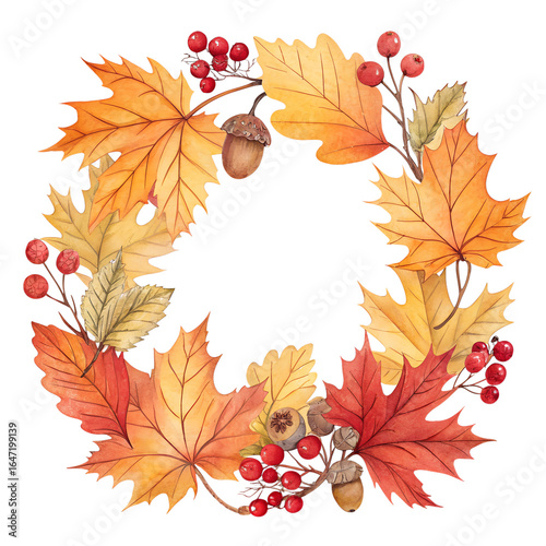 Autumn Watercolor Wreath Collection with Seasonal Leaves, Pumpkins, and Flowers pngs