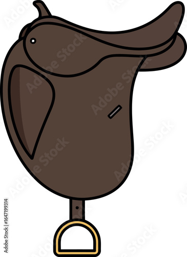 Brown leather english riding saddle with stirrup
