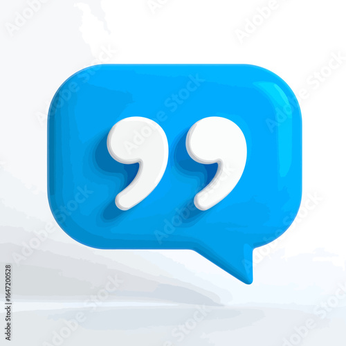 Vibrant 3D Rendered Blue Speech Bubble with White Quotation Marks for Digital Communication