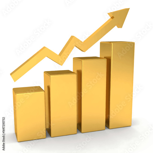 Shimmering Golden Bar Chart with Ascending Arrow Symbolizing Financial Growth and Business Success