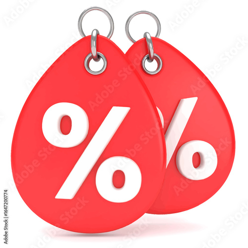 Vibrant Red Percentage Tags Signifying Special Discounts and Promotional Offers