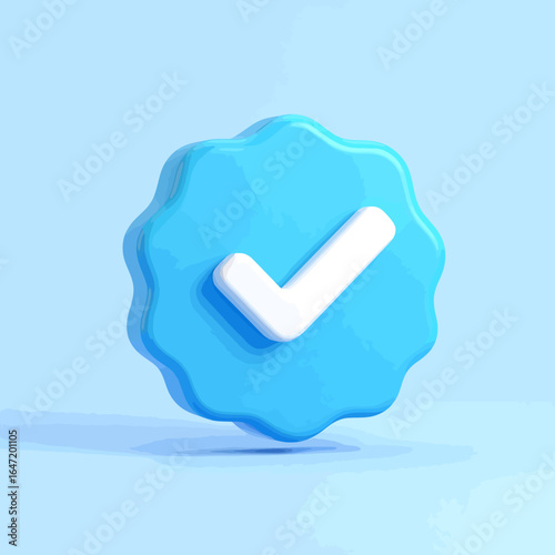 Modern 3D Blue Verification Badge Symbolizing Approval, Trust, and Authenticity Online for Digital Concepts