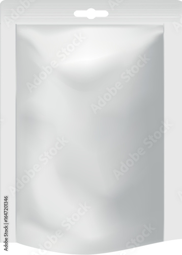 White zip bag, paper or plastic bag vector 3D mockup design, realistic closed empty pouch doy-pack package