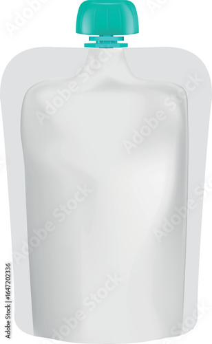 Flexible pouch up bag mockup with aquamarine color spout lid, vector realistic 3D doy-pack food drink products package