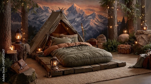 CAMERA DA LETTO MANSARDATA CON TENDA DA CAMPEGGIO