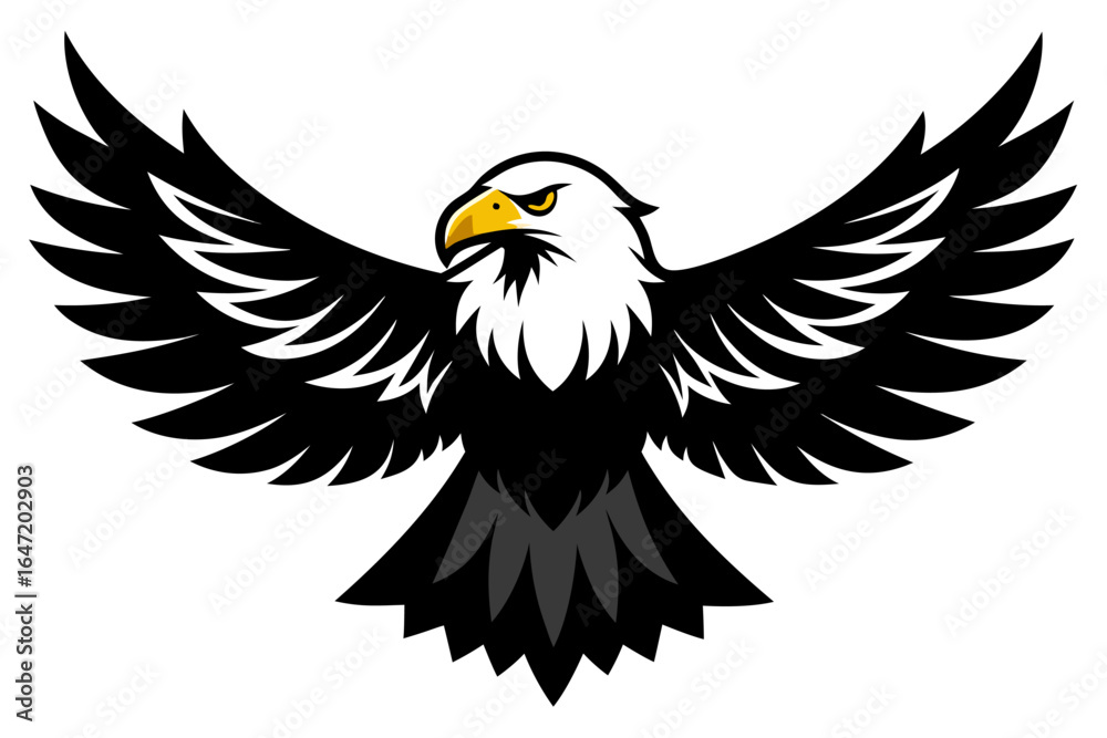 Obraz premium Eagle flying silhouette vector illustration with stylized wings and feathers