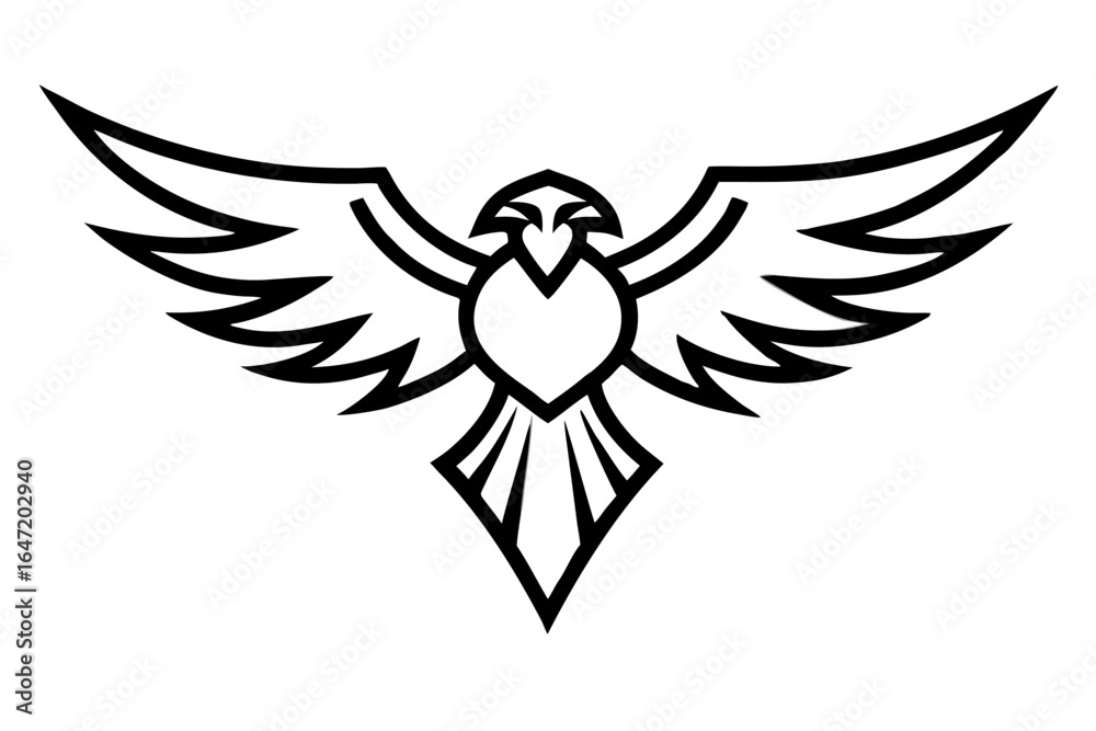 Obraz premium A majestic flying eagle with spread wings and a heart-shaped tribal design is a powerful symbol of love and freedom