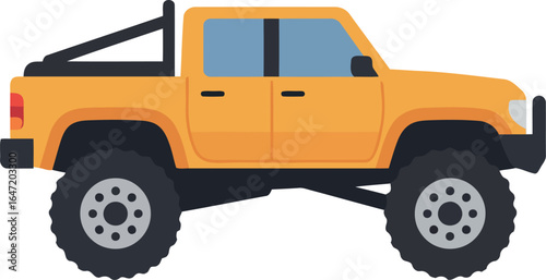 Yellow off road pickup truck adventure vehicle
