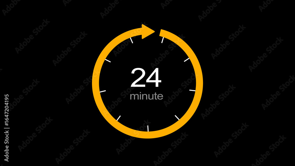 Fototapeta premium 24 minutes isolated arrow clock illustration on white background.