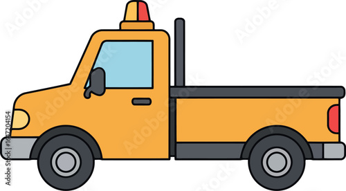 Yellow utility truck with amber light