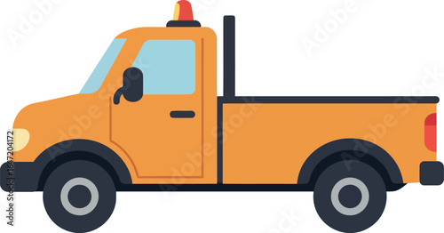 Yellow pickup truck with beacon light