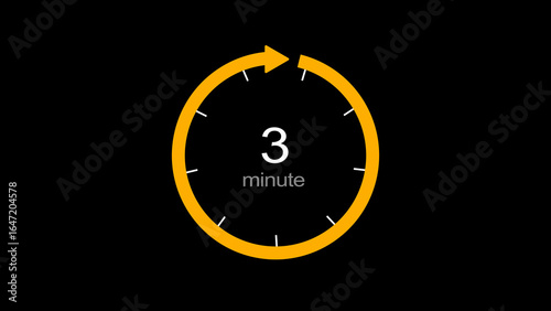 3 minutes isolated arrow clock illustration on white background.