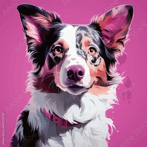 Australian cattle dog portrait. Vector illustration in pink background.