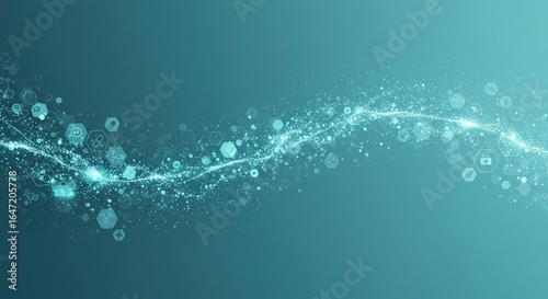 Abstract medical background with glowing particles and icons.