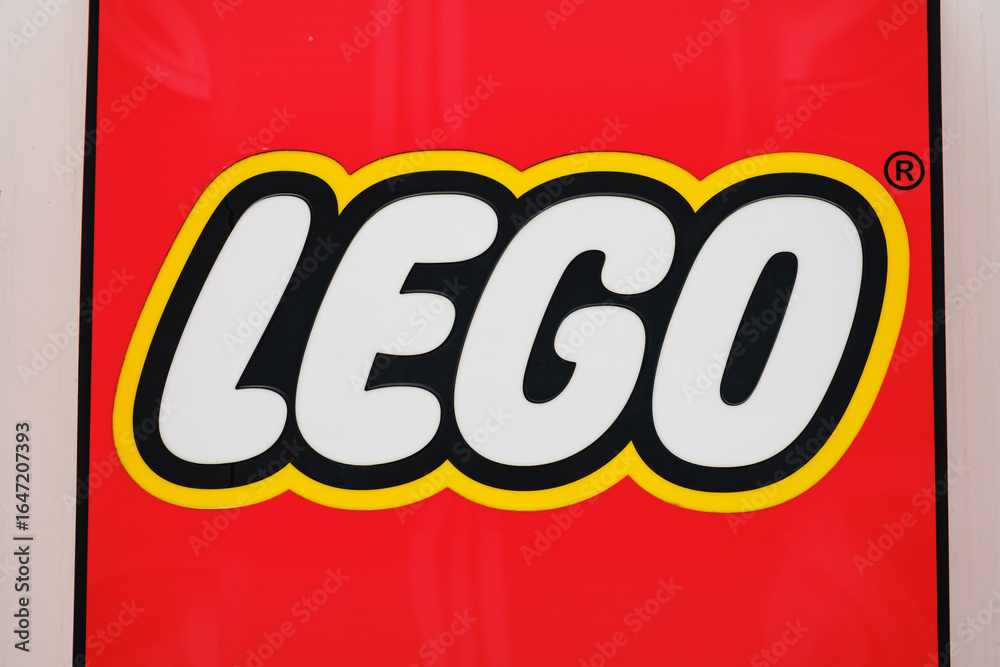 Obraz premium LEGO plastic construction toys brand logo on the exterior of a store