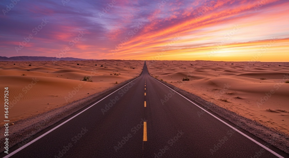 Naklejka premium Sunset Desert Road Landscape