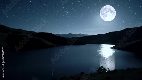 Moonlight lake landscape