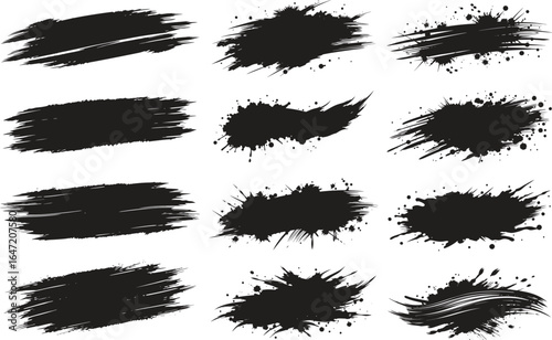 Set of black paint, ink brush strokes, lines. vector abstract set with paint brush grunge texture on white background. Paintbrush strokes and ink smear stains