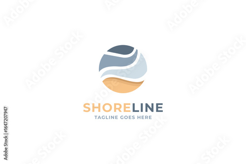 Beach sand and sea wave logo design for holiday, coastal, resort. vector inspiration.