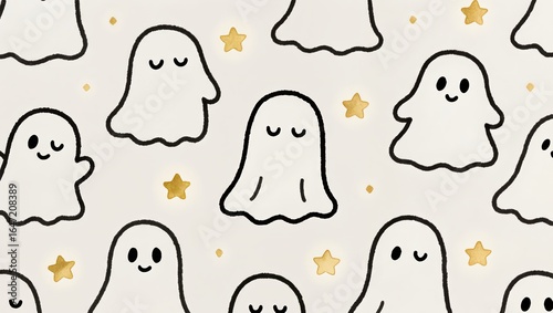 Cute Ghost Pattern with Stars — Halloween Seamless Background