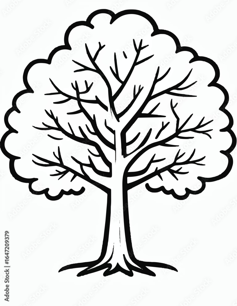 Fototapeta premium Minimalist Black and White Tree Illustration – Hand-Drawn Nature Sketch Vector