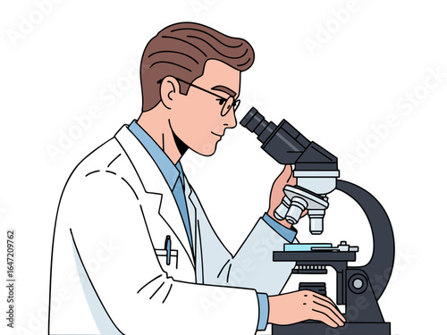 scientists who examine through a microscope