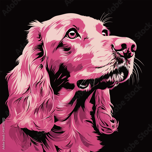 Irish setter dog portrait. Vector illustration in pink background.