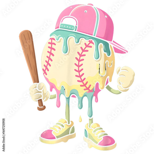 Photography vector illustration of a baseball bat, Ice Cream Drip Baseball, Baseball png col
