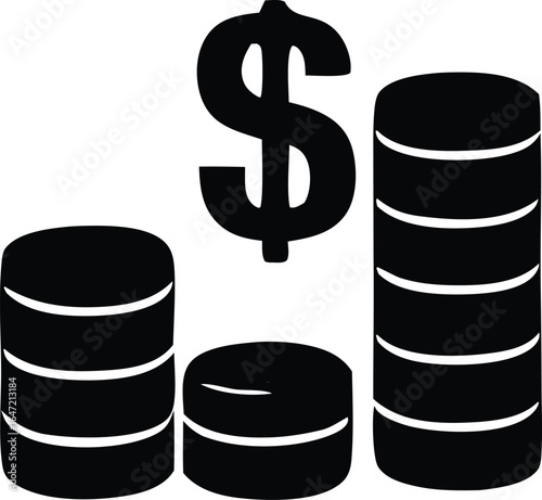 Iconic representation of financial growth and wealth accumulation featuring a dollar sign and stacked coins illustrating investment success