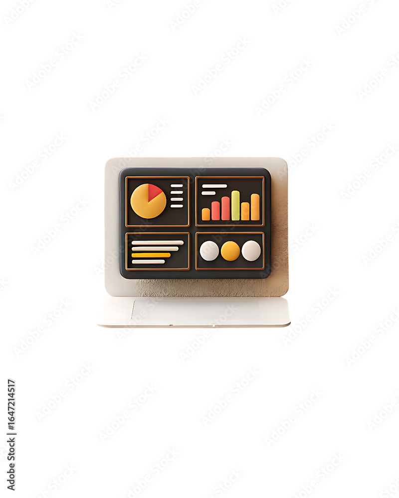 Fototapeta premium Modern dashboard analytics on laptop screen, business growth data on transparent background