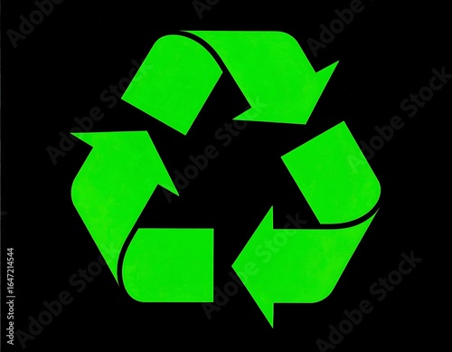 Bright green recycle symbol on black background