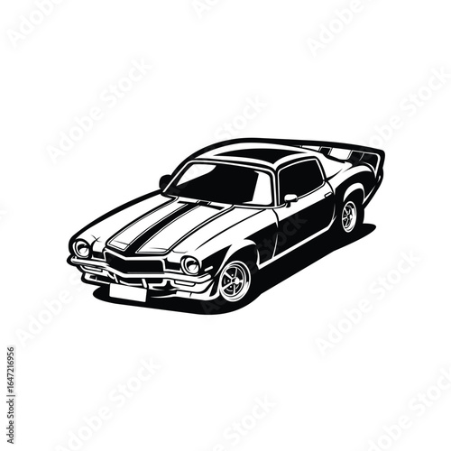 Black and white classic american muscle car vector monochrome isolated