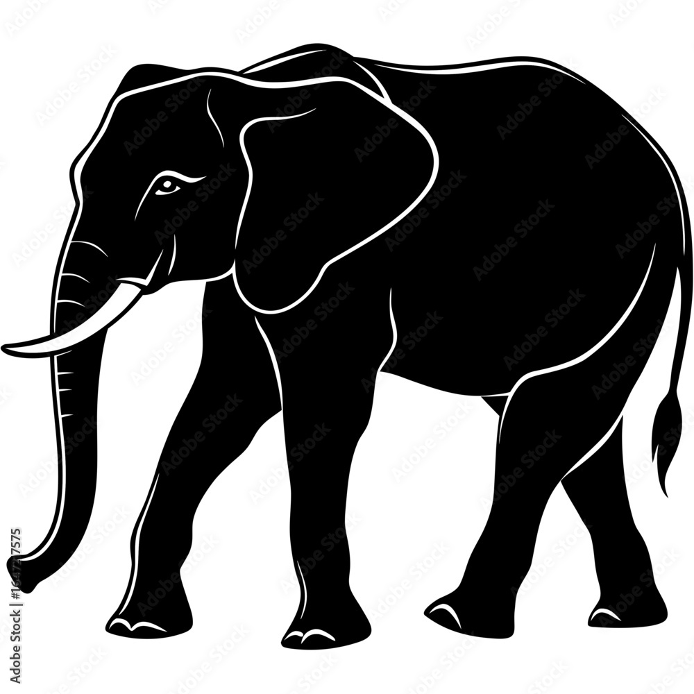 Fototapeta premium Elephant Walking Silhouette vector