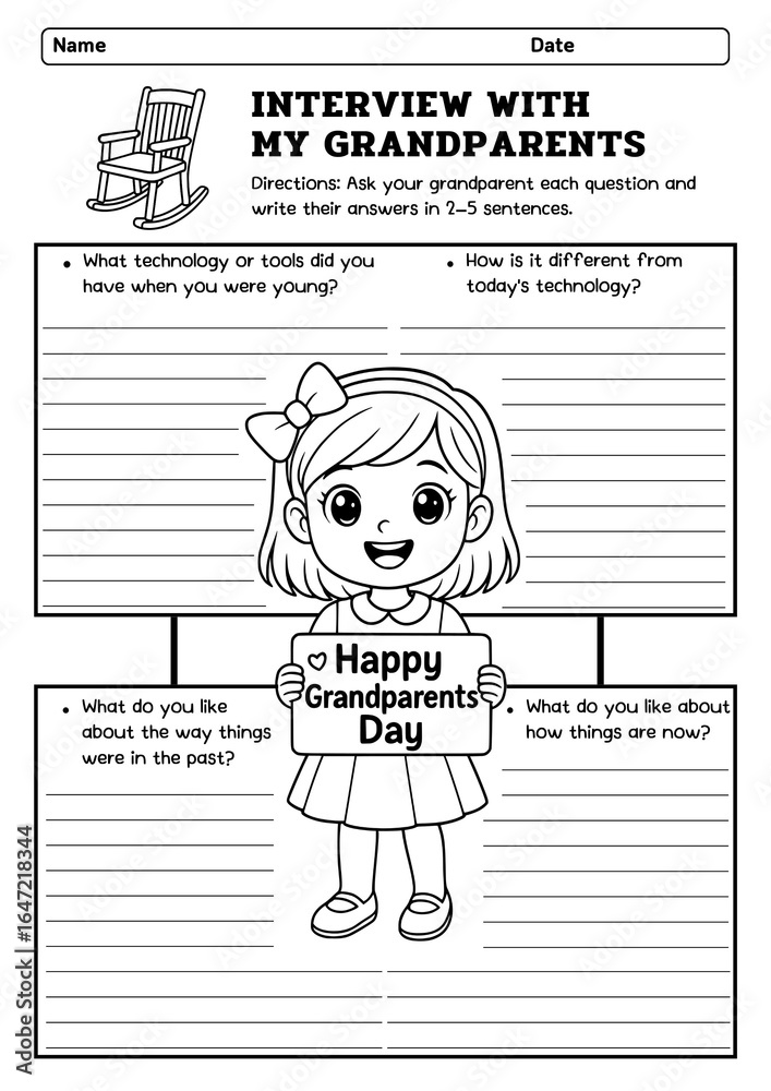 Obraz premium Interview with My Grandparent for Grades 2–6, Grandparents Day Writing Prompts, Family Storytelling, Reflection and Family Connection Activity