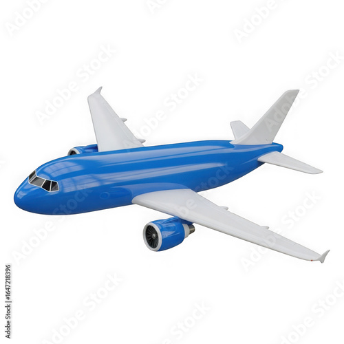 A detailed blue and white passenger jet airplane isolated on a transparent background for aviation concepts isolated on transparent background