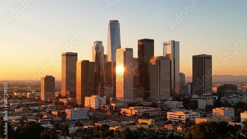 Los Angeles Skyline at Sunset: Cityscape, Palm Trees, Golden Hour
