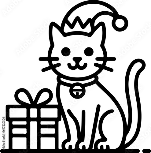 Cat With Gift Vector Art