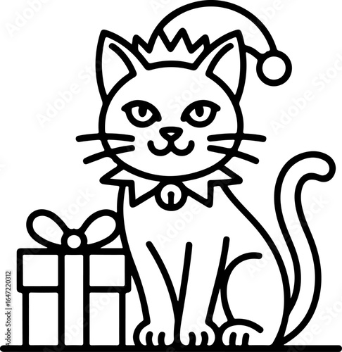 Cat With Gift Vector Art