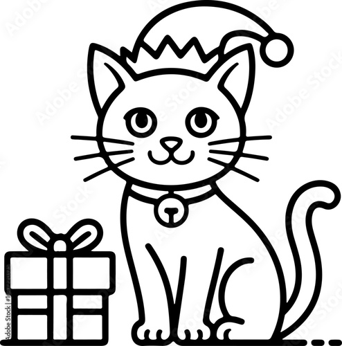 Cat With Gift Vector Art