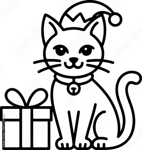 Cat With Gift Vector Art