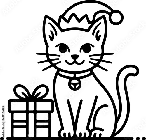 Cat With Gift Vector Art