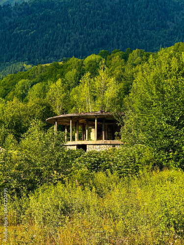 Photos abandoned restaurant, sanatorium, camp with a viewpoint in Mestia, in mountainou