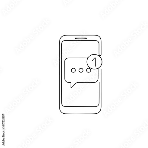 Minimalist Continuous Line Art of Smartphone with Message Notification