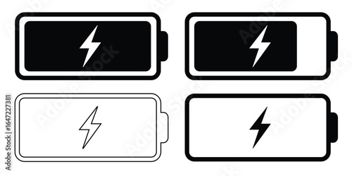Battery Charging Icon Set with Lightning Bolt Symbol. Power Energy Vector Design.