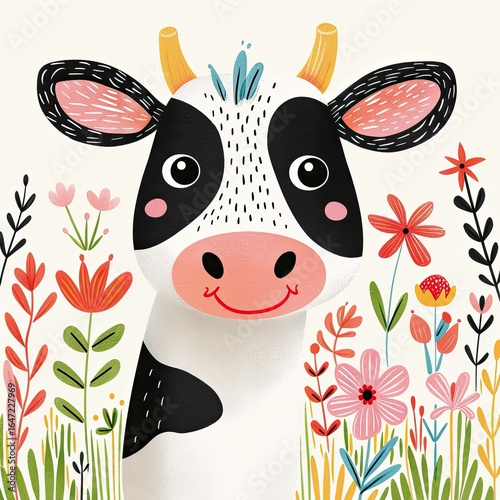 Cute animal character illustration for children book of stories, fairy tale drawing for kids, cartoon style, fashion print for children clothes, animal picture for nursery room decoration