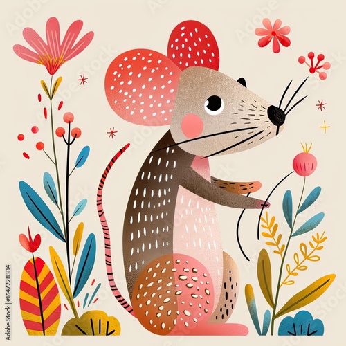 Cute animal character illustration for children book of stories, fairy tale drawing for kids, cartoon style, fashion print for children clothes, animal picture for nursery room decoration