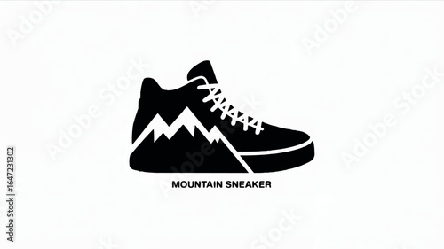 A minimalist black and white logo design of a mountain-inspired sneaker 