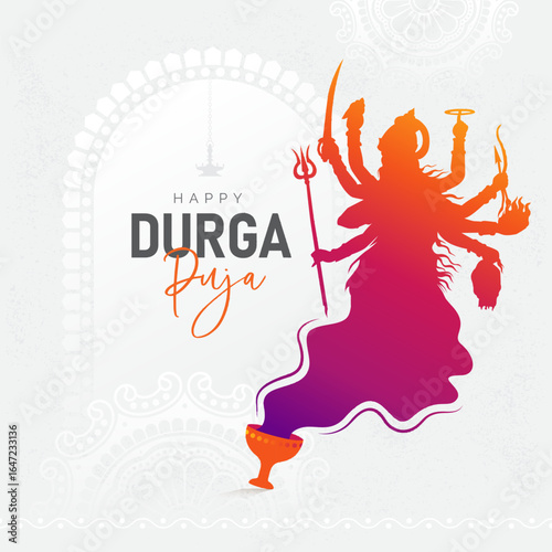Happy Durga Puja Festival Celebration Greeting Background Template Design with Goddess Durga Illustration