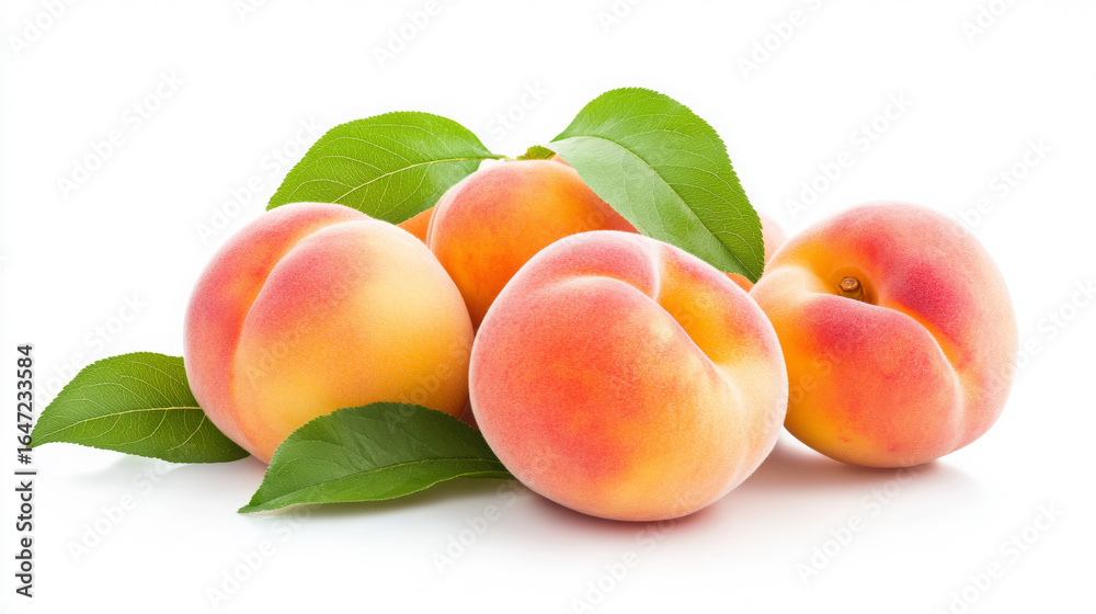 Bunch of peaches with green leaves on top Bunch of peaches with green leaves on top