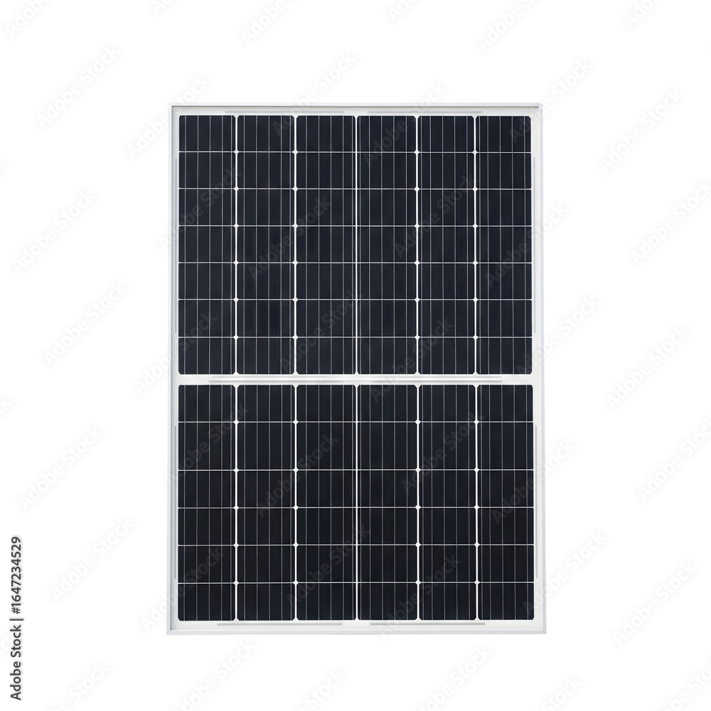 Modern solar panel with dark cells and a white frame isolated on transparent background Modern solar panel with dark cells and a white frame isolated on transparent background